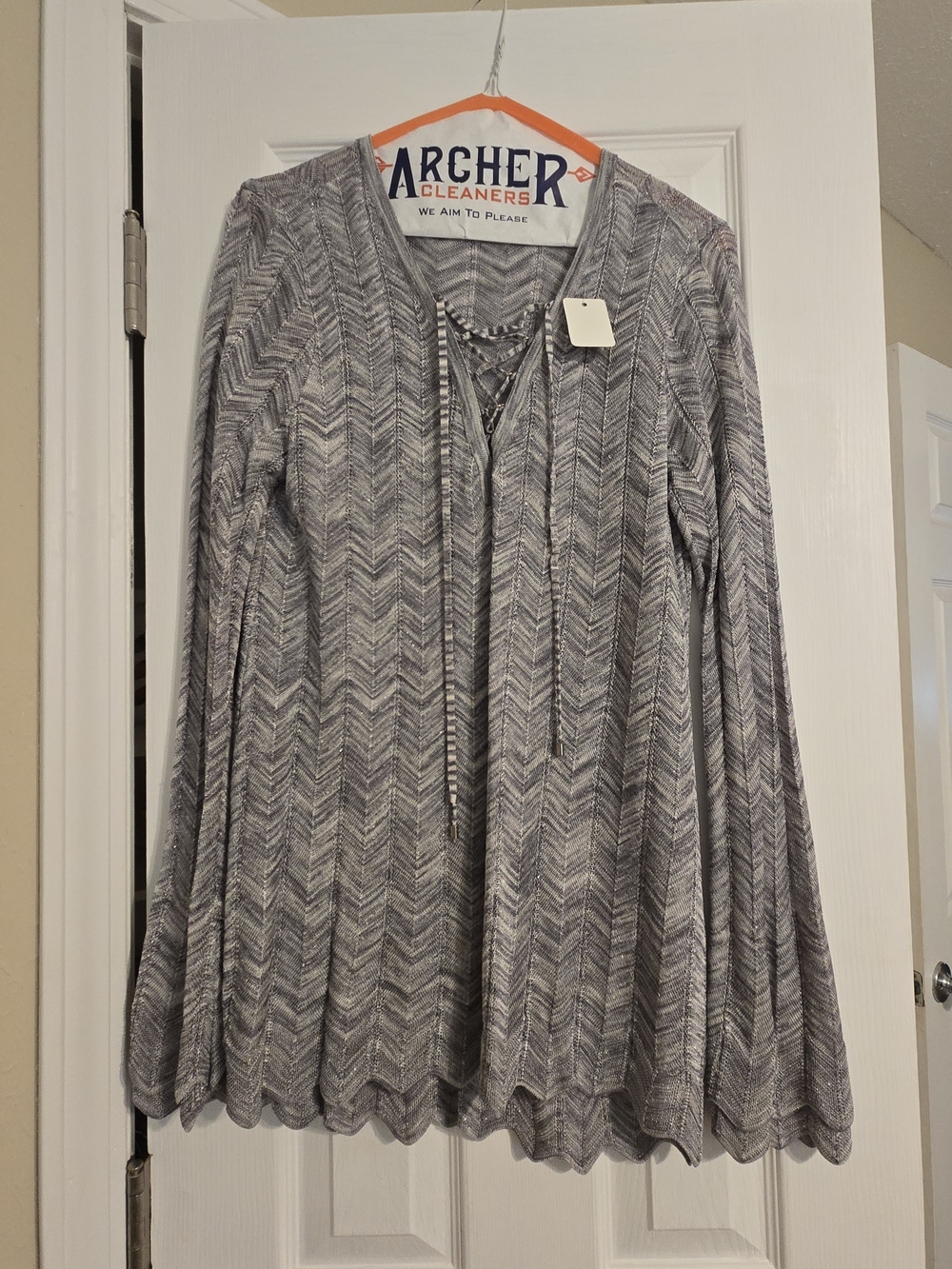 White House Black Market Gray Chevron Lace-Up Knit Top